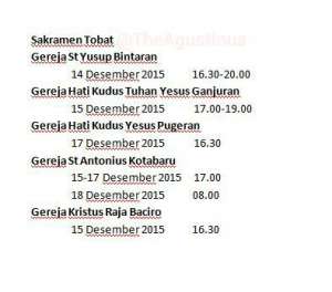 Jadwal Sakramen Tobat di Beberapa Gereja