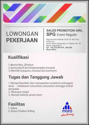 Dibutuhkan SPG event Mara Advertising