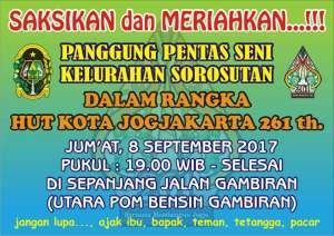 Gelar Seni Kel.Sorosutan Dalam Rangka HUT Kota Jogja 