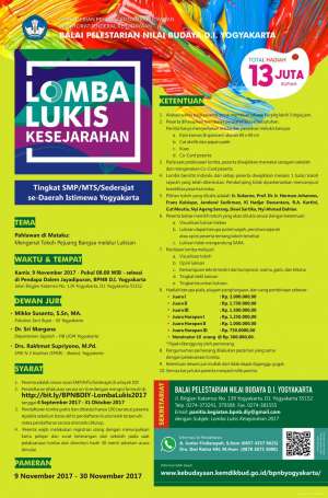 Lomba lukis kesejarahan BPNB DIY 2017 utk SMP/MTs/Sederajat di DIY 