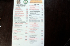 Harga minuman di Warkop Semesta