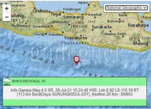 Bantul dan Gunungkidul Alami 4 Kali Gempa Bumi 23-29 Juli 2021