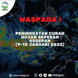 BMKG Peringatkan Adanya Peningkatan Curah Hujan Hingga 15 Januari 2022